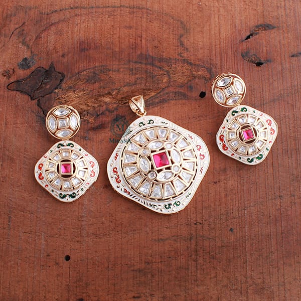 Prita Ruby Meenakari Polki Pendant Set