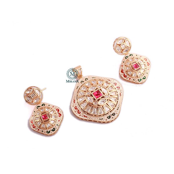 Prita Ruby Meenakari Polki Pendant Set