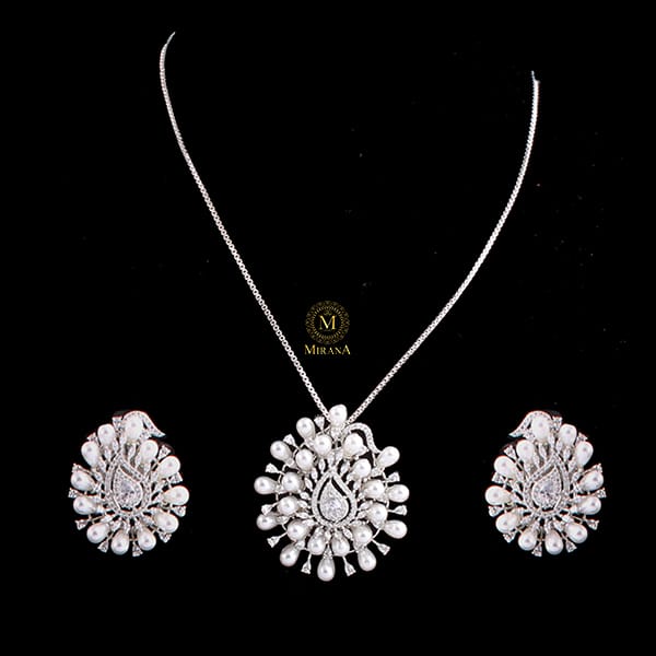 Emerie Pearl CZ Designer Pendant Set