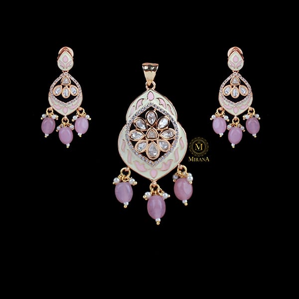 Avni Pastel Pink Meenakari Polki Pendant Set