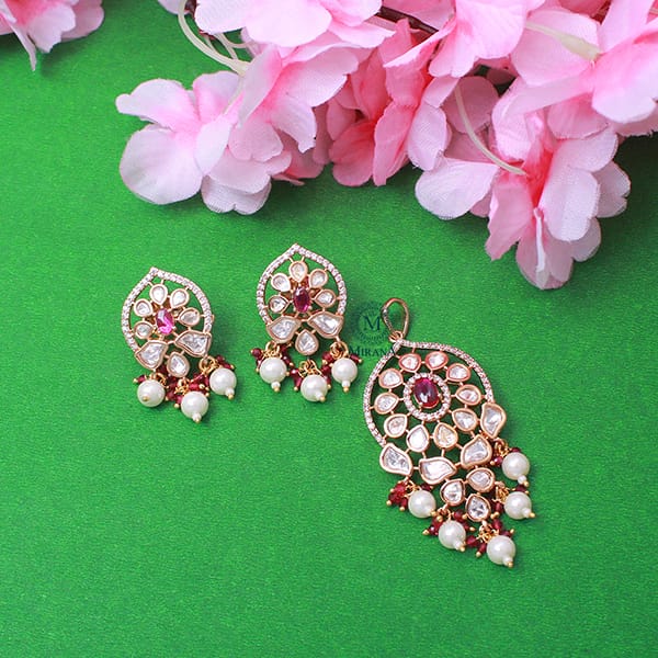 Tanvi Ruby Polki Designer Pendant Set