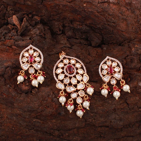 Tanvi Ruby Polki Designer Pendant Set