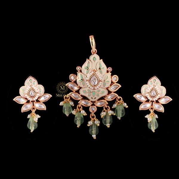 Aisha Pastel Green Meenakari Polki Pendant Set