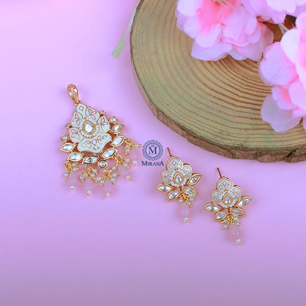 Aisha Pastel Pink Meenakari Polki Pendant Set