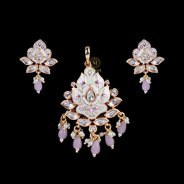 Aisha Pastel Pink Meenakari Polki Pendant Set