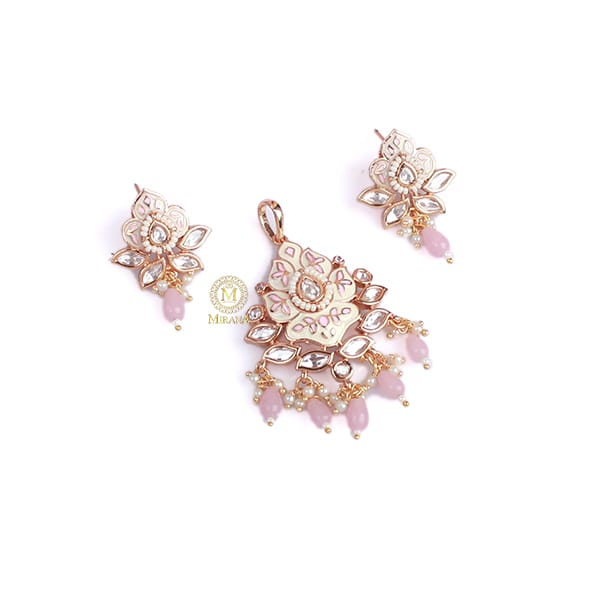 Aisha Pastel Pink Meenakari Polki Pendant Set