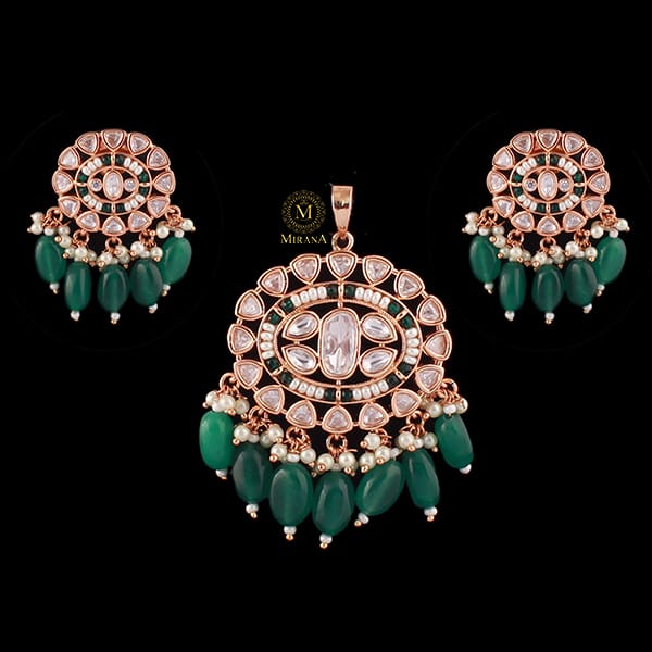 Kiara Emerald Green Polki Designer Pendant Set