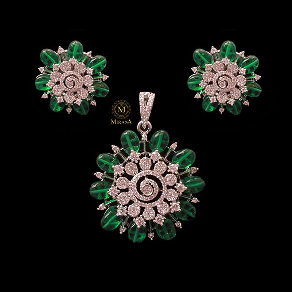 Ellie Emerald Green CZ Designer Pendant Set