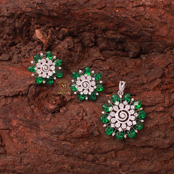 Ellie Emerald Green CZ Designer Pendant Set