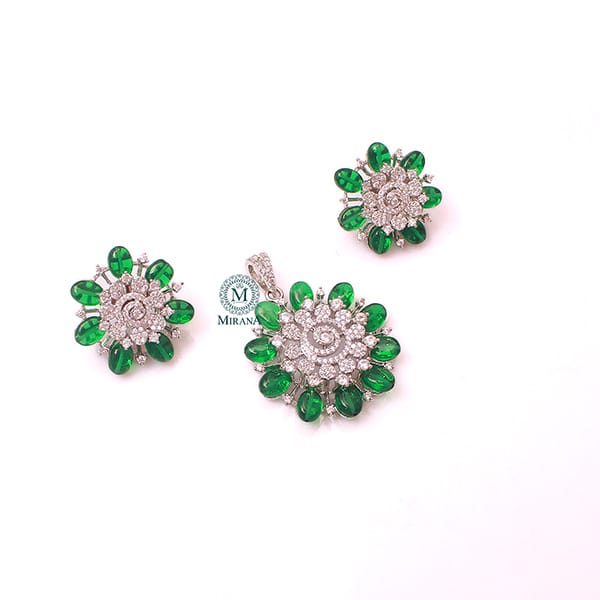 Ellie Emerald Green CZ Designer Pendant Set