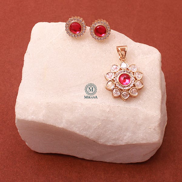 Kaamini Ruby Polki Designer Pendant Set