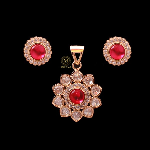 Kaamini Ruby Polki Designer Pendant Set