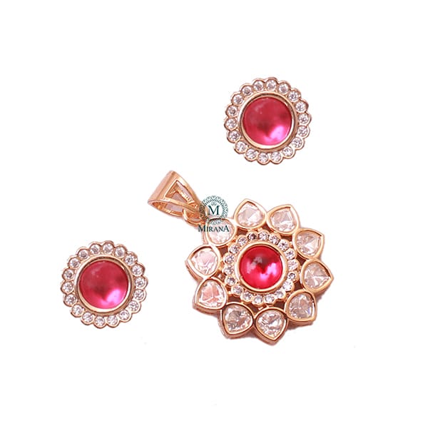 Kaamini Ruby Polki Designer Pendant Set