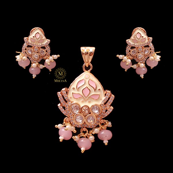 Bhavna Pastel Pink Meenakari Polki Pendant Set