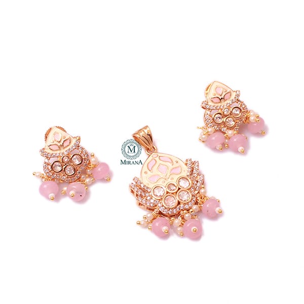 Bhavna Pastel Pink Meenakari Polki Pendant Set