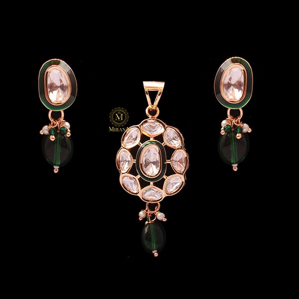 Divya Emerald Green Polki Designer Pendant Set