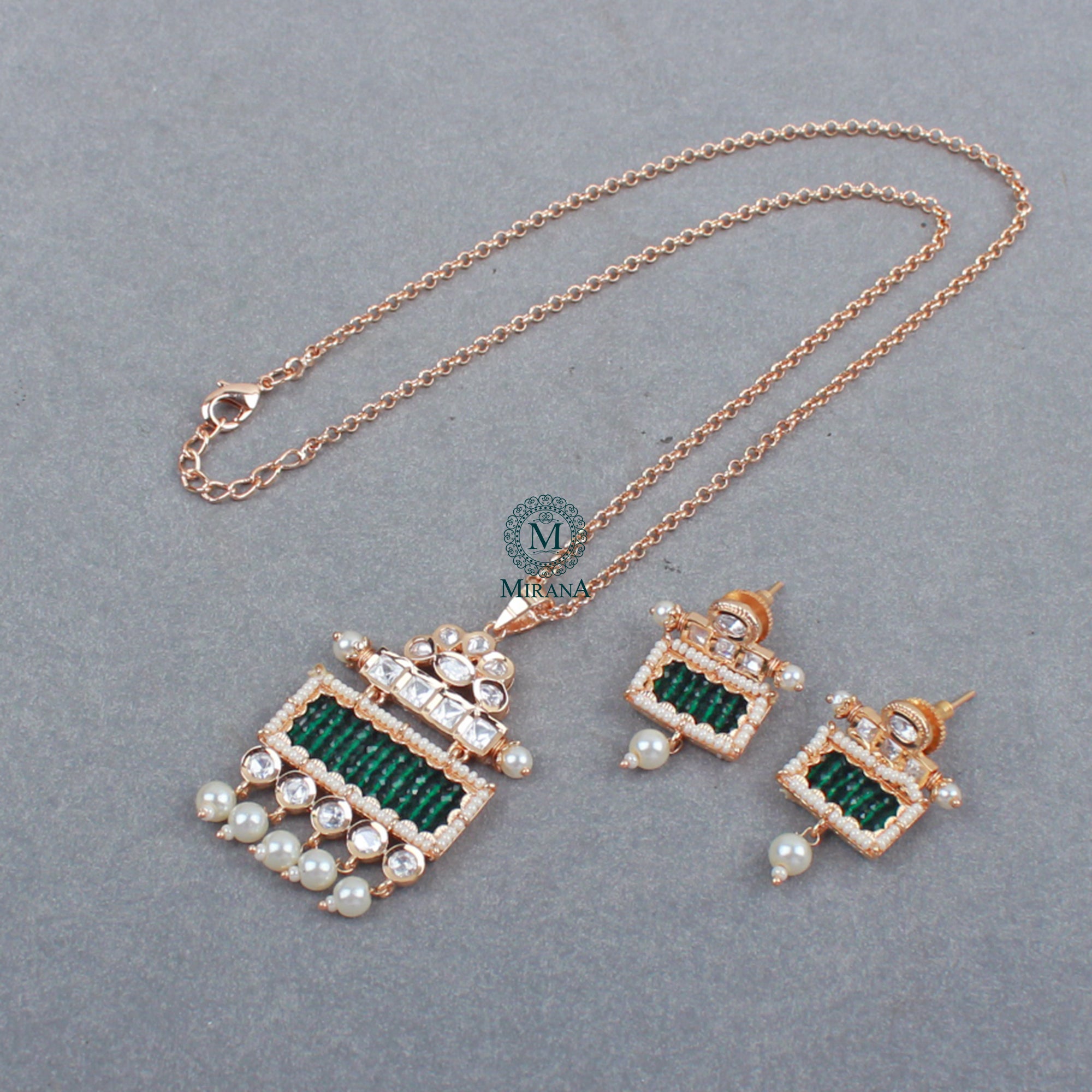 Aradhika Emerald Green Polki Pendant Set