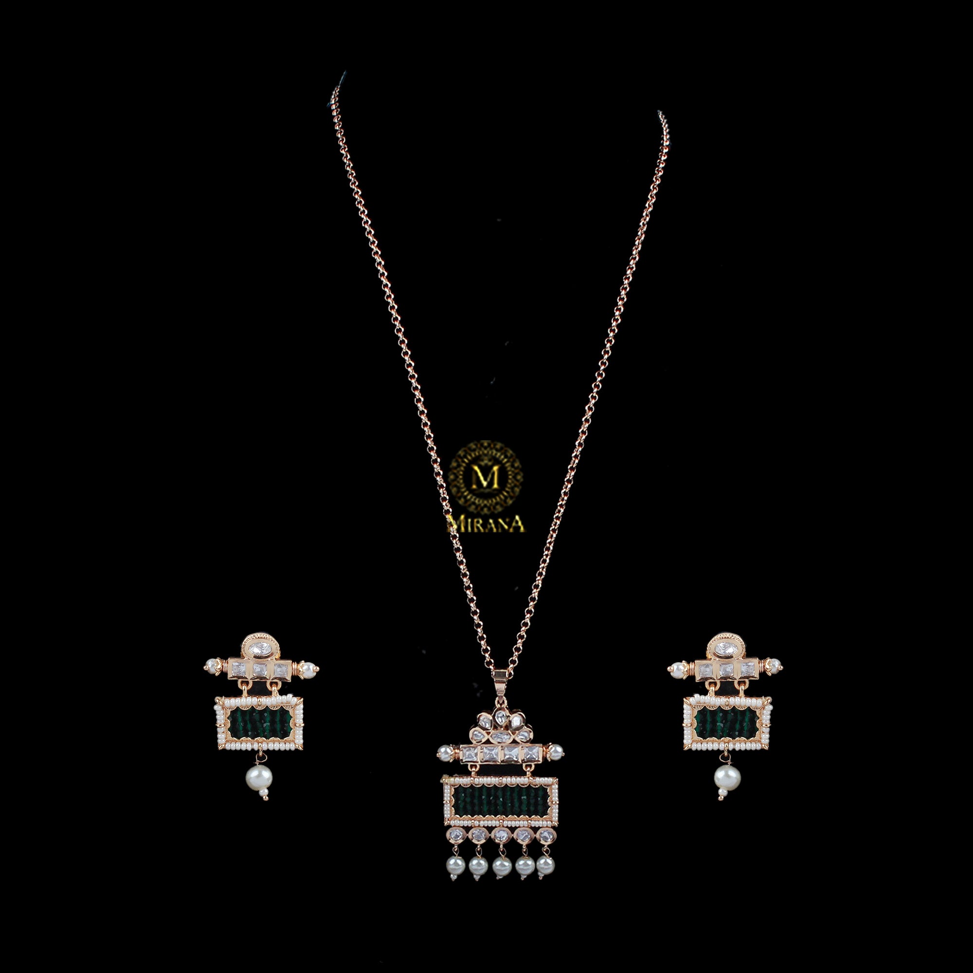 Aradhika Emerald Green Polki Pendant Set