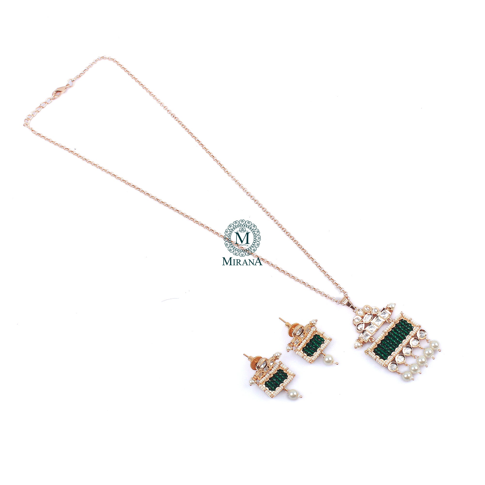 Aradhika Emerald Green Polki Pendant Set