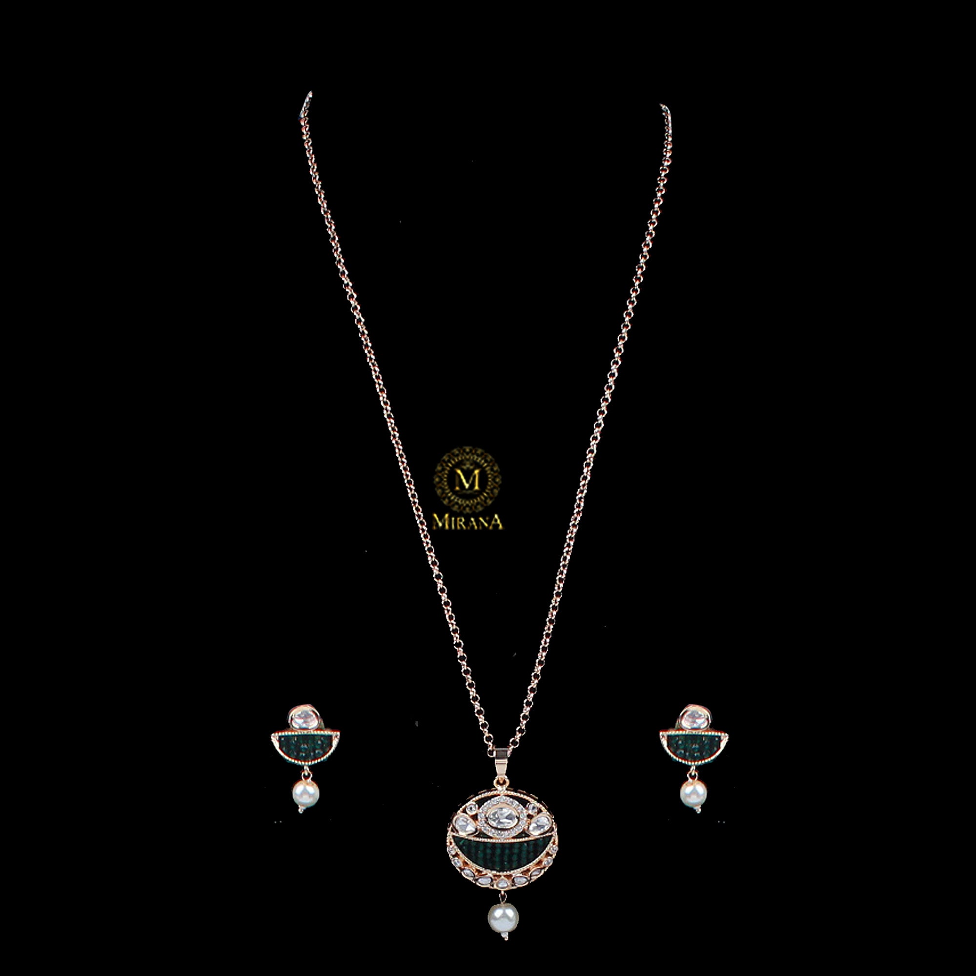 Aarushi Emerald Green Polki Pendant Set