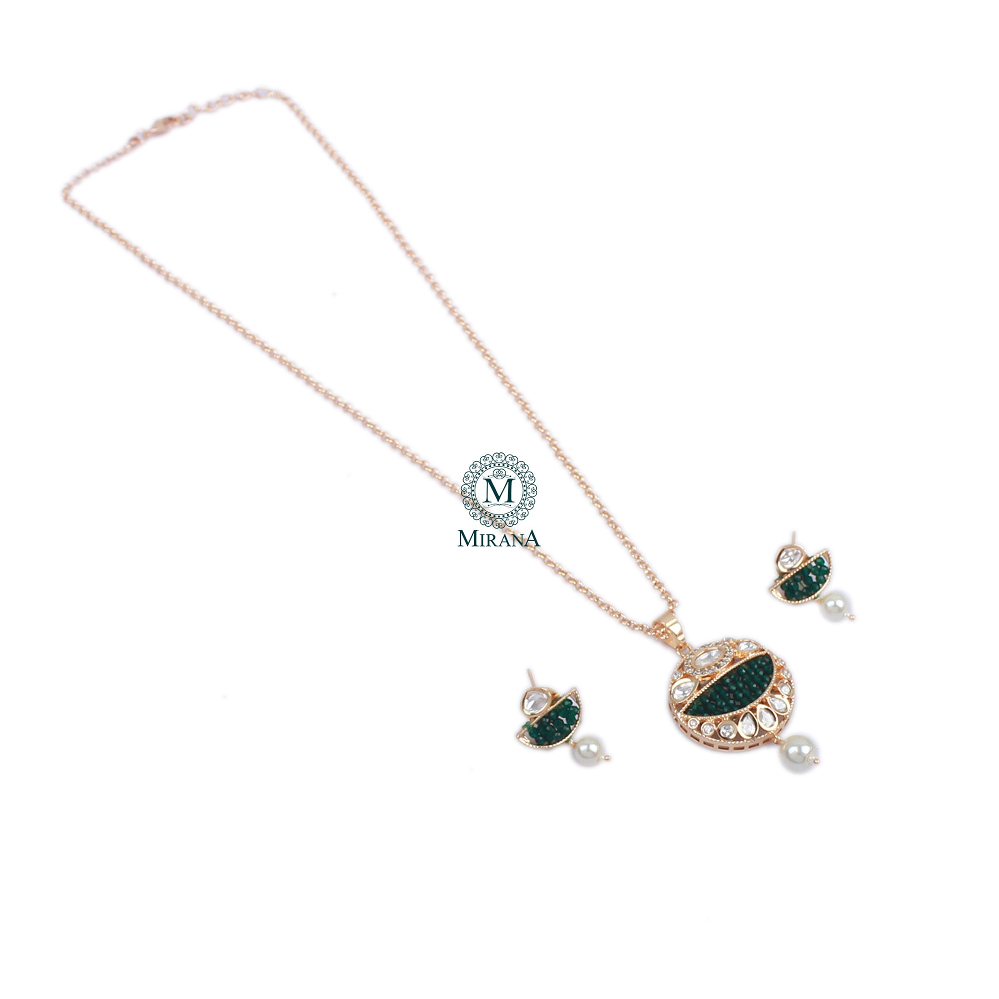 Aarushi Emerald Green Polki Pendant Set