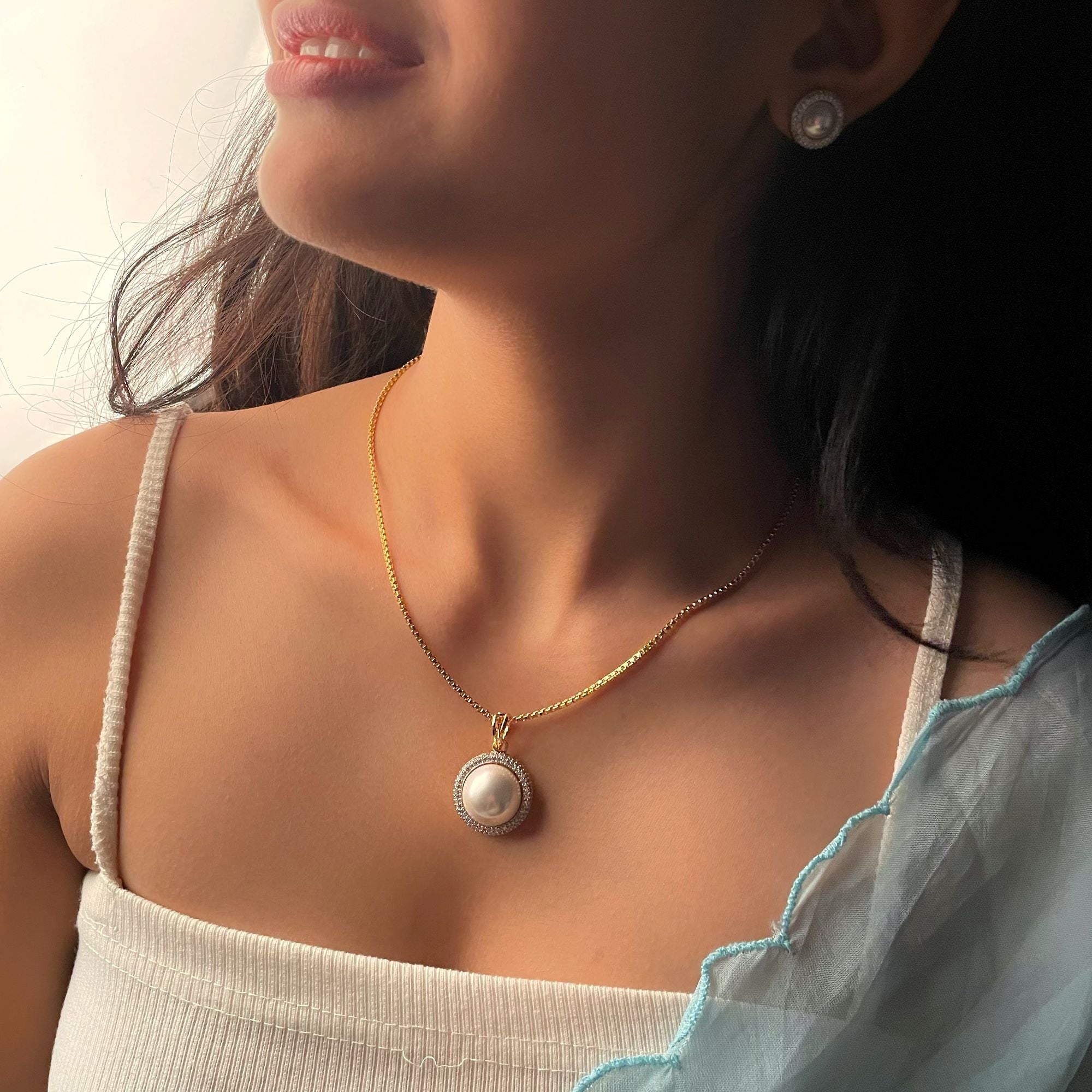 Fiza Pearl CZ Designer Pendant Set
