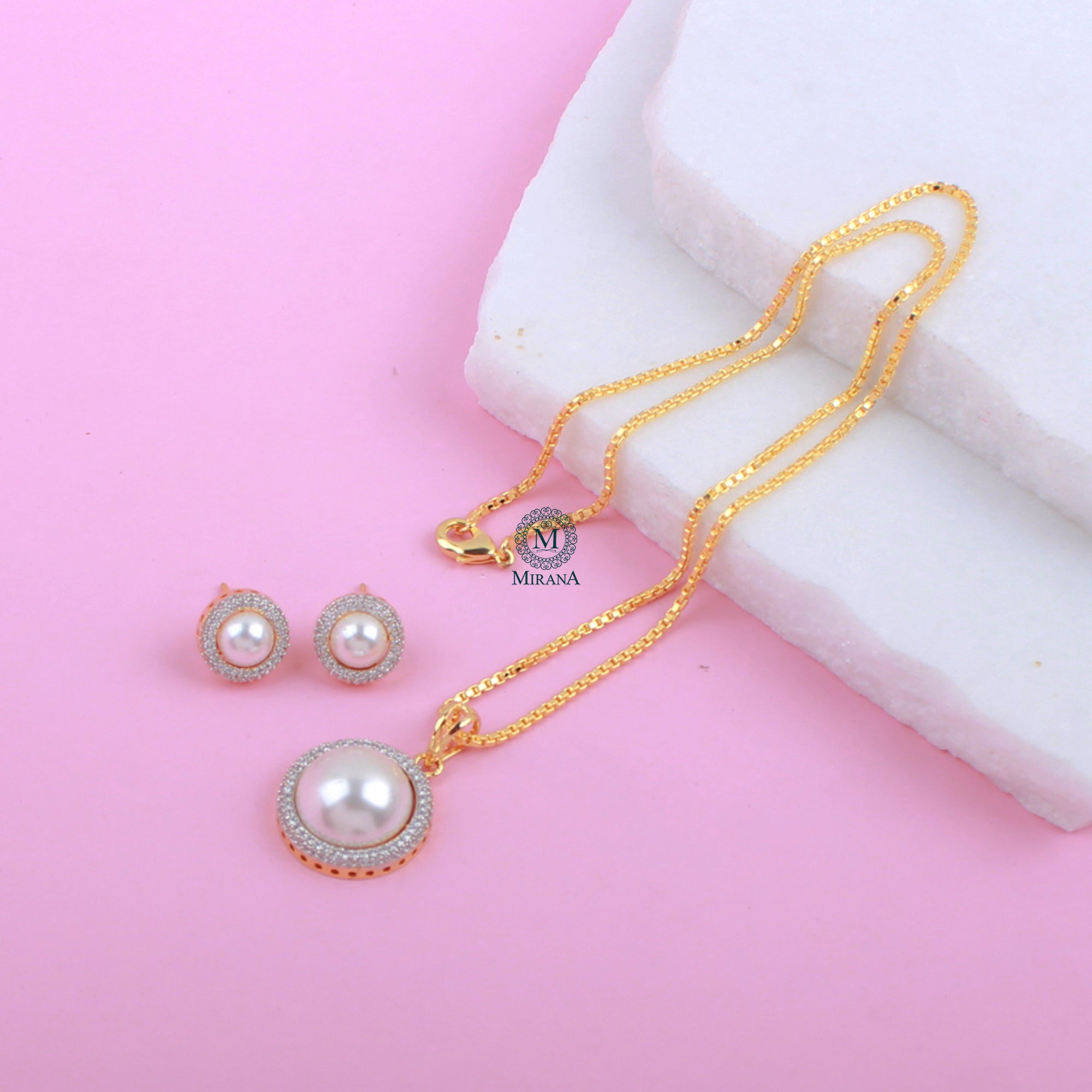 Fiza Pearl CZ Designer Pendant Set