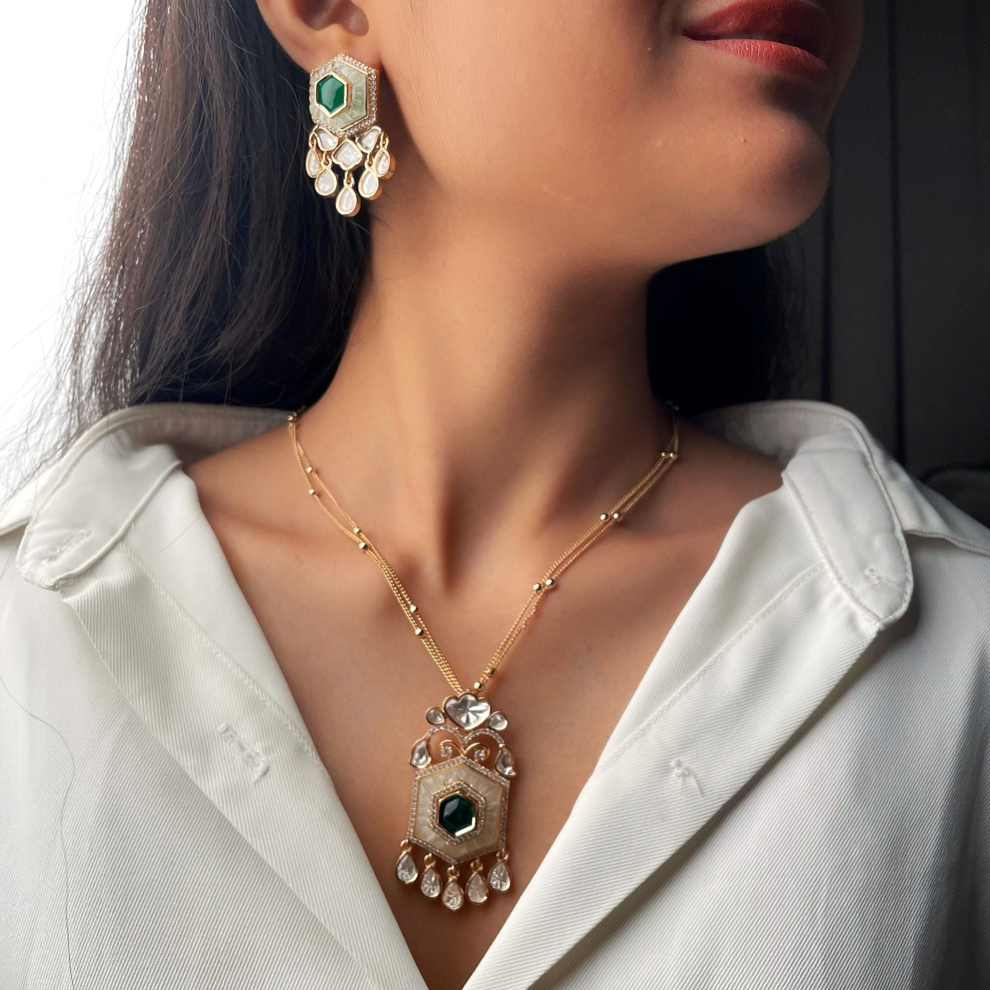 Vandi MOP Polki Designer Pendant Set