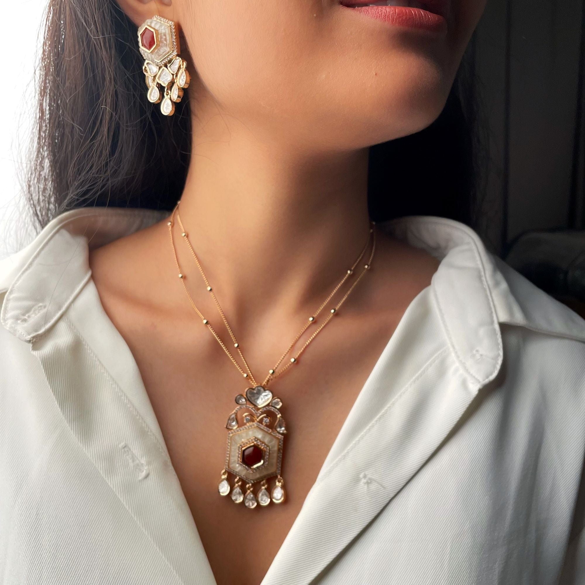 Vandi MOP Polki Designer Pendant Set