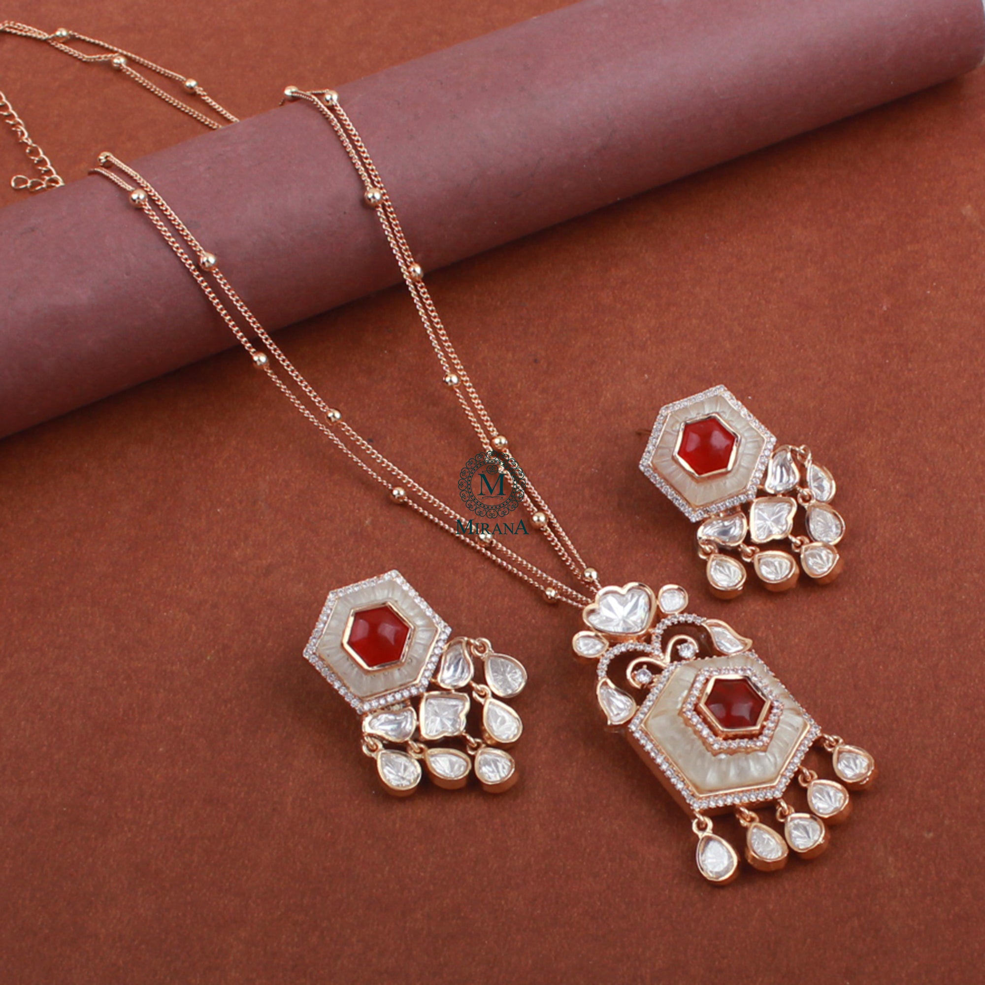 Vandi MOP Polki Designer Pendant Set