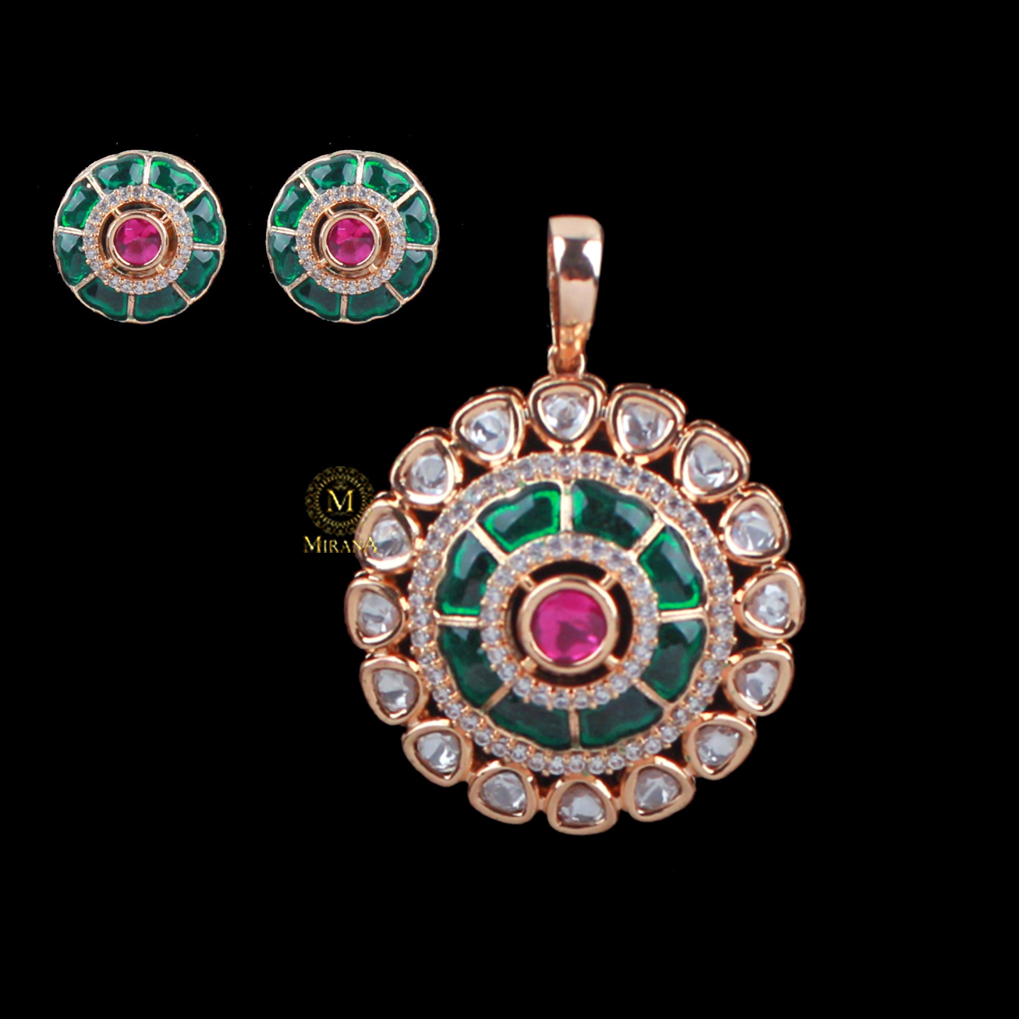 Anantika Green Ruby Polki Pendant Set