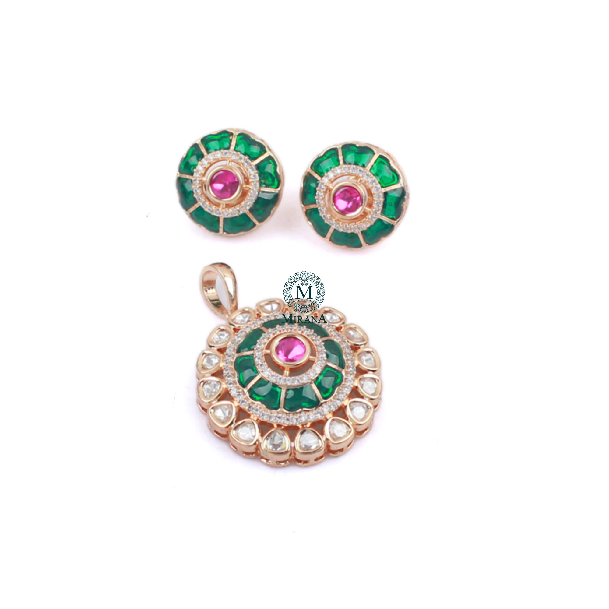 Anantika Green Ruby Polki Pendant Set