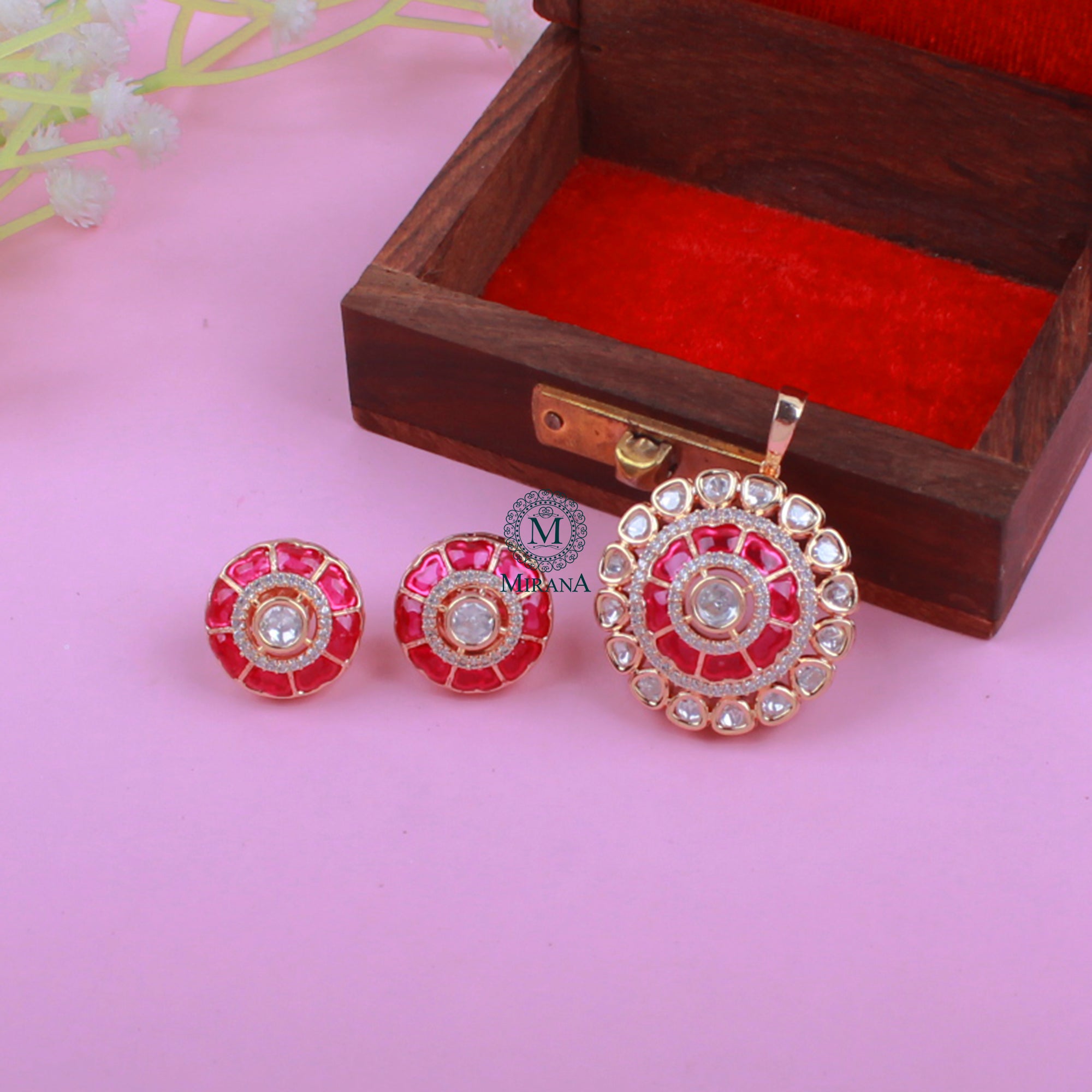 Anantika Ruby Polki Designer Pendant Set