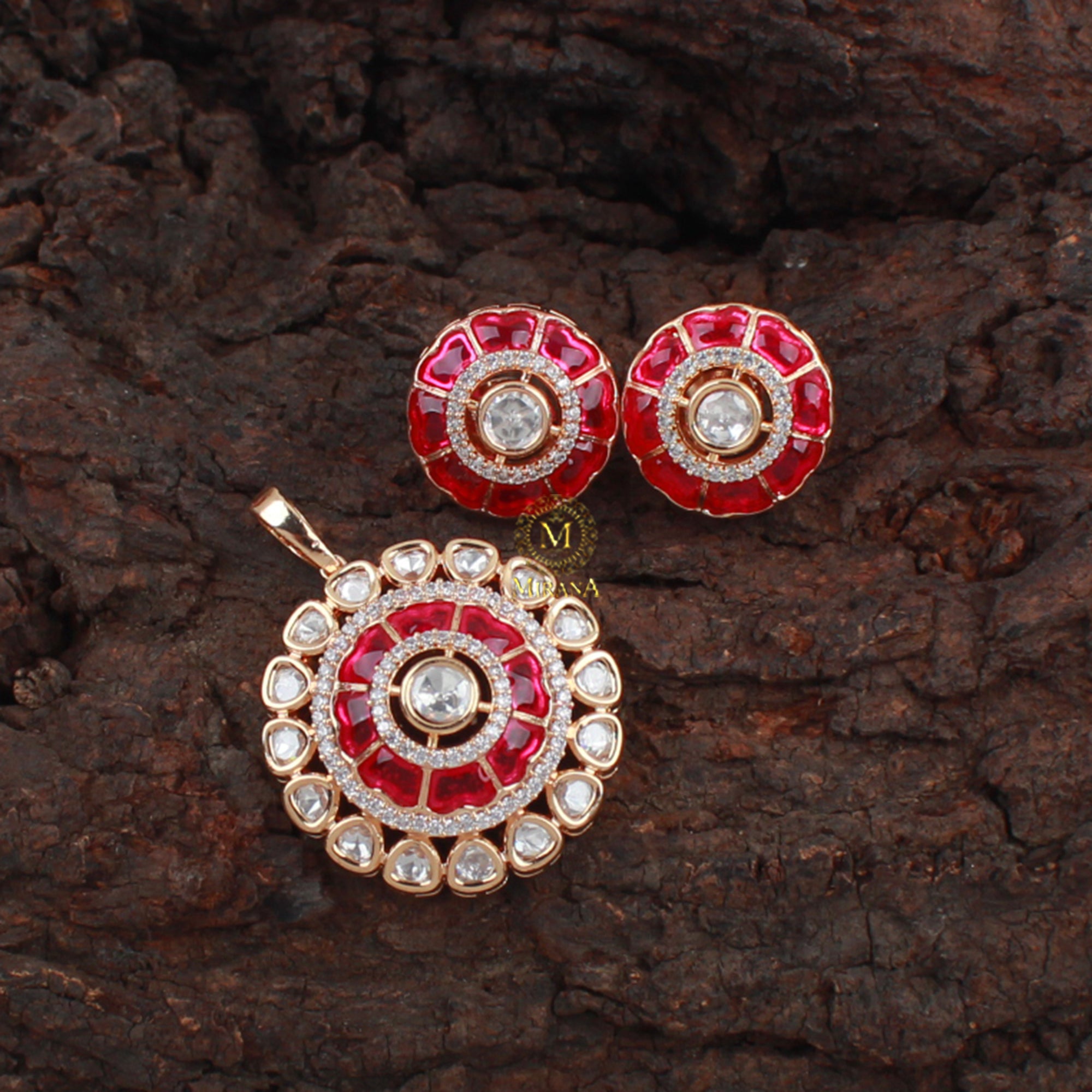 Anantika Ruby Polki Designer Pendant Set