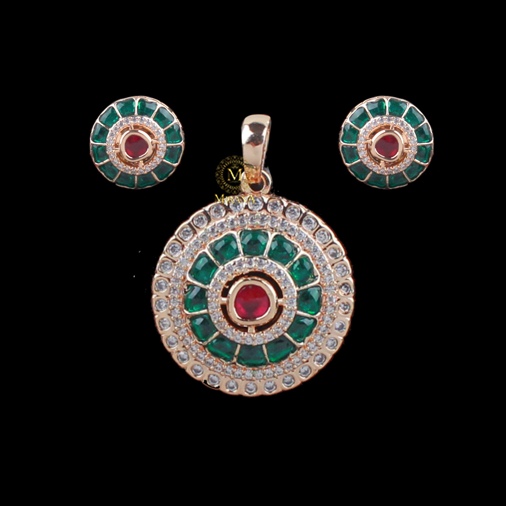 Keshavi Green Ruby Polki Pendant Set
