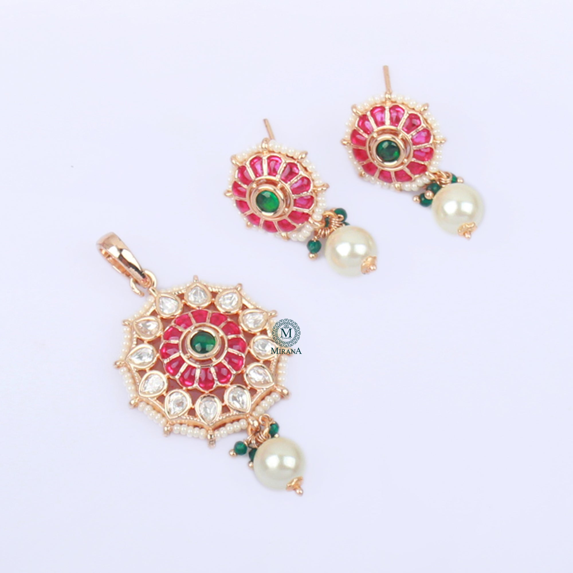 Yogita Pearl Polki Designer Pendant Set