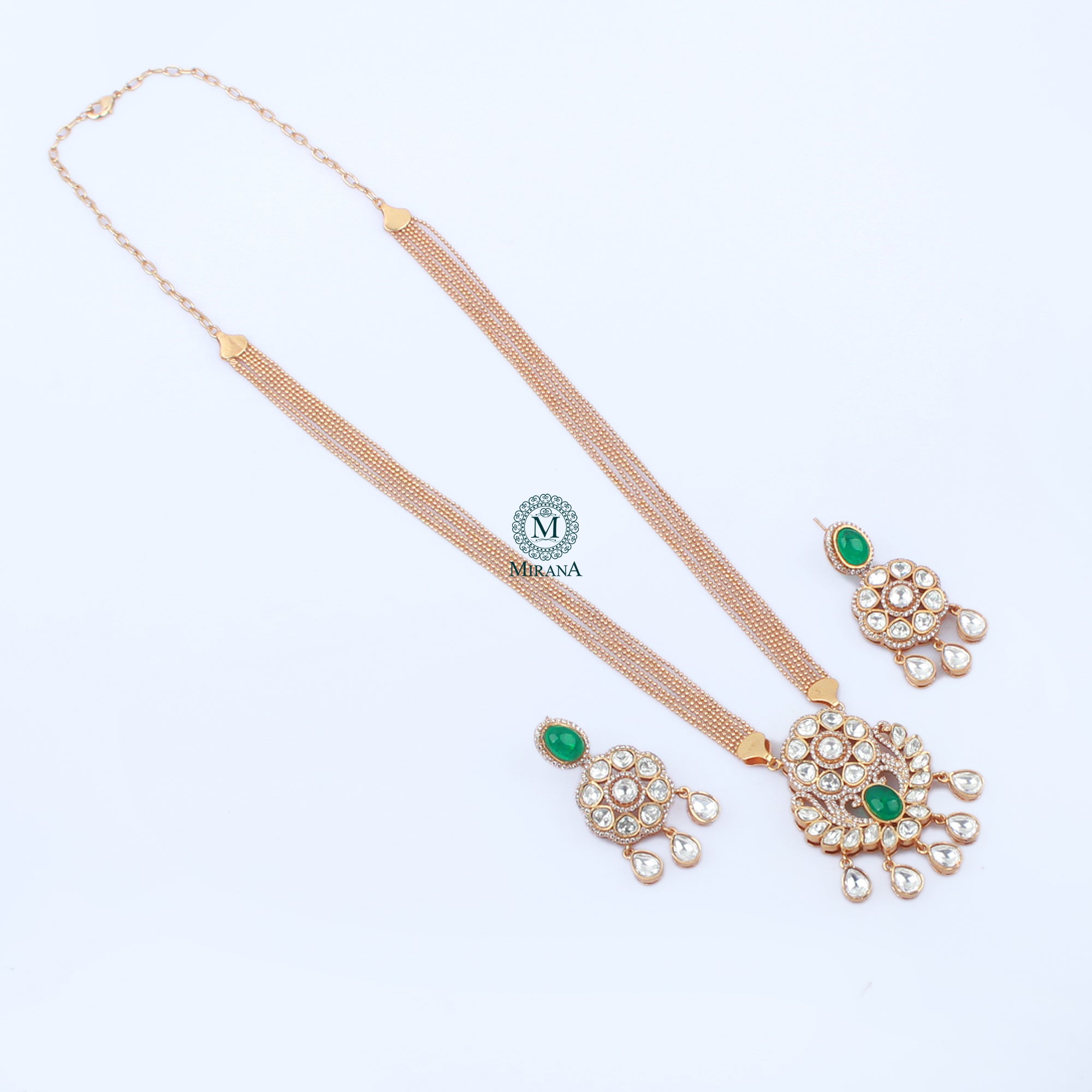 Aroo Emerald Green Polki Designer Pendant Set