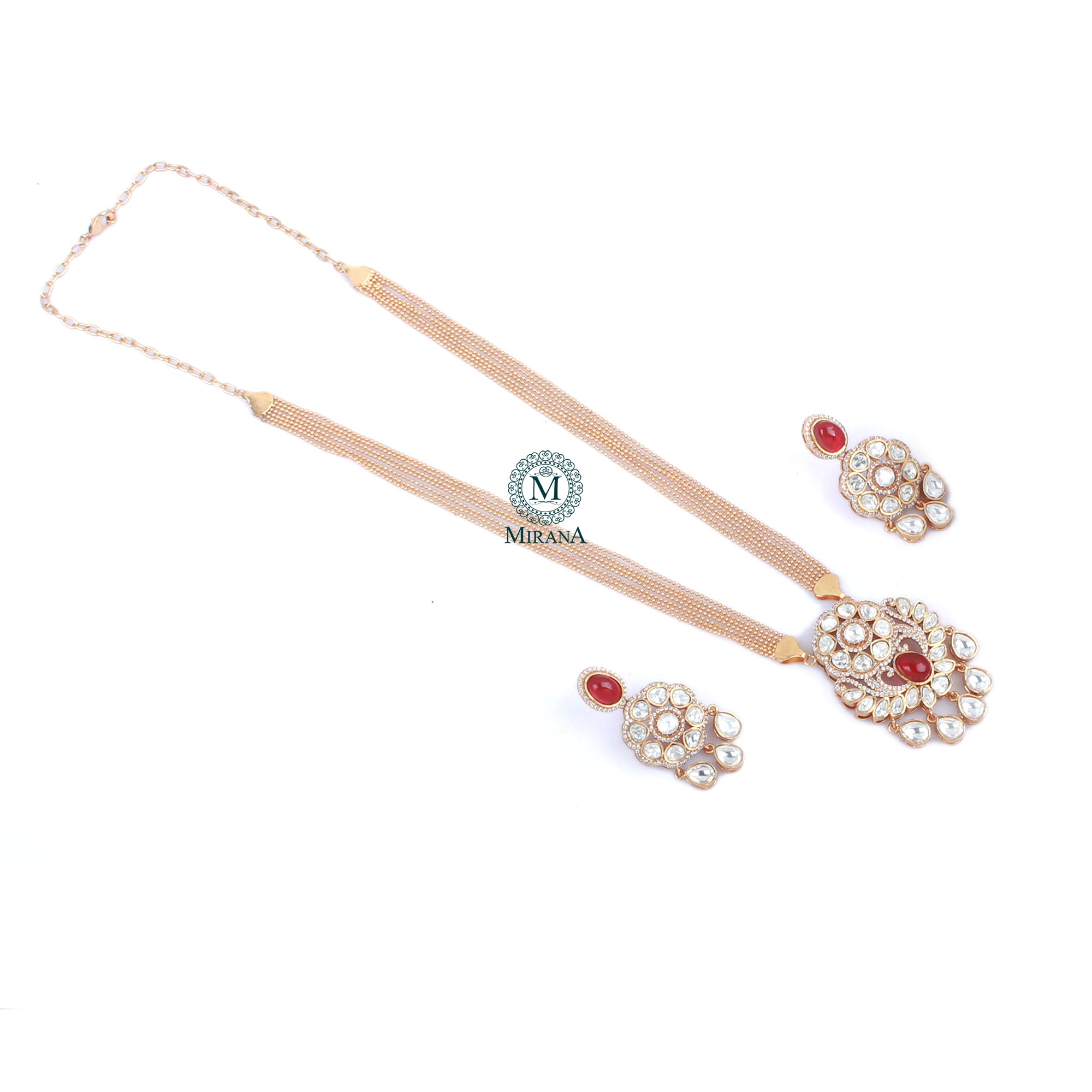 Aroo Ruby Polki Designer Pendant Set