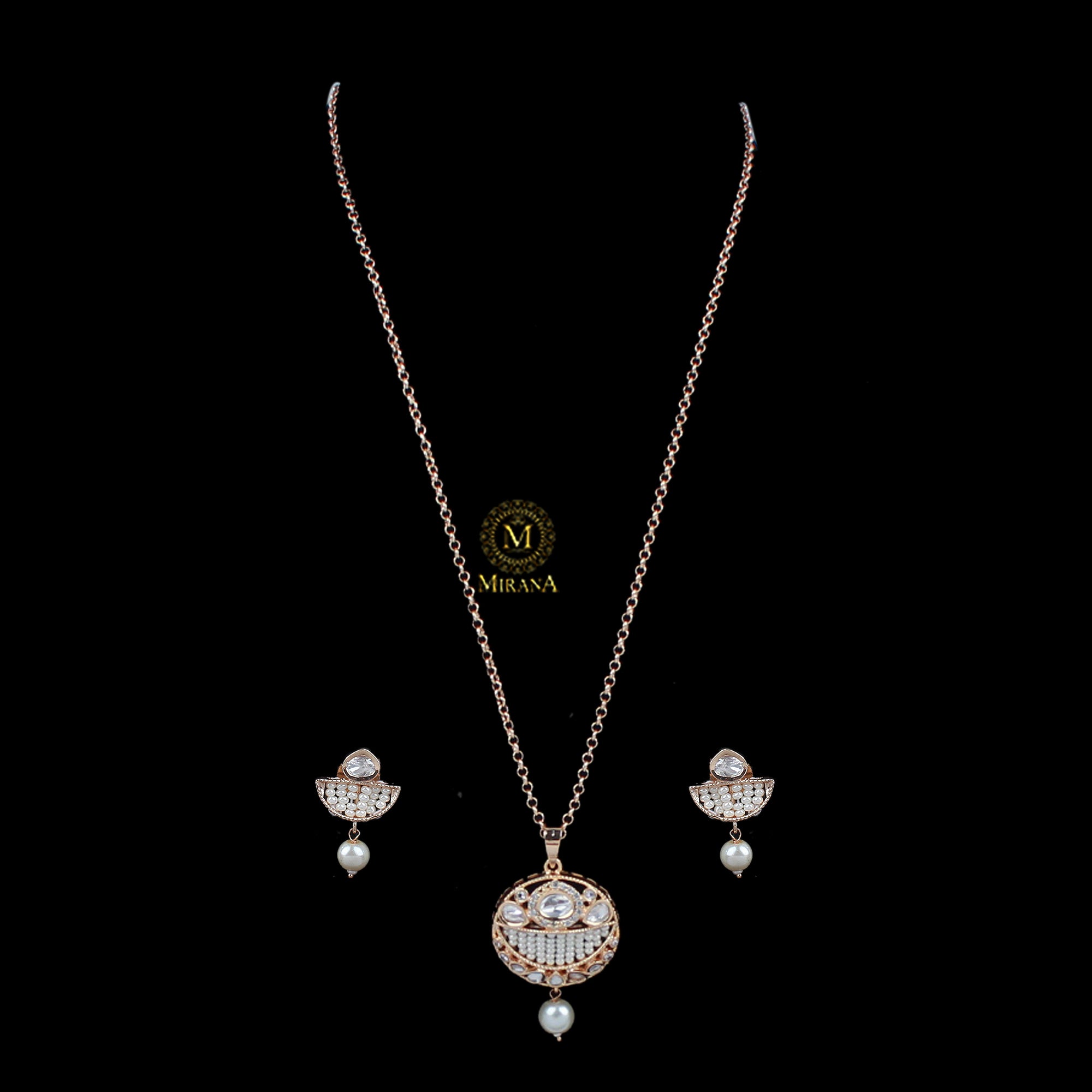 Aarushi Pearl Polki Designer Pendant Set