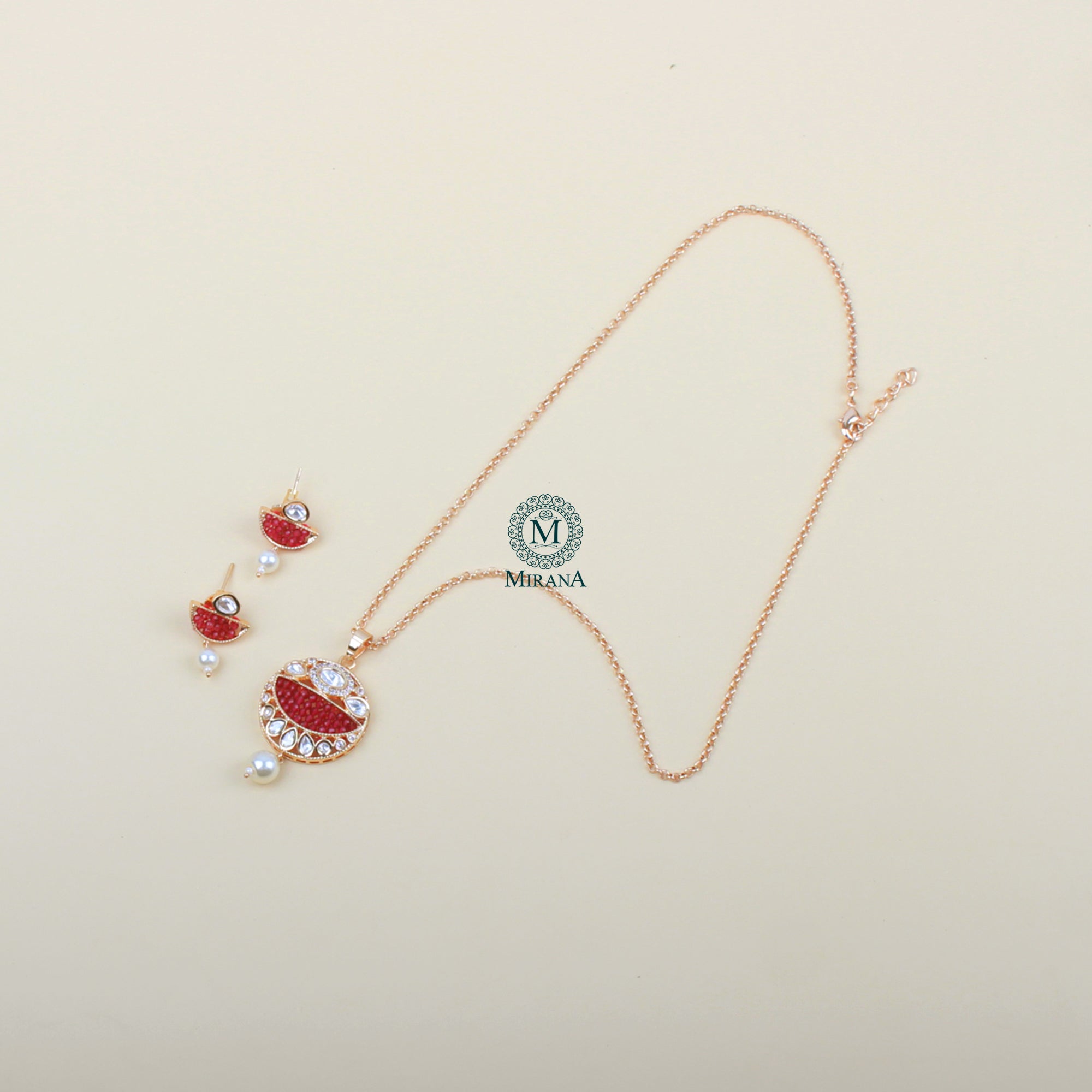 Aarushi Ruby Polki Designer Pendant Set