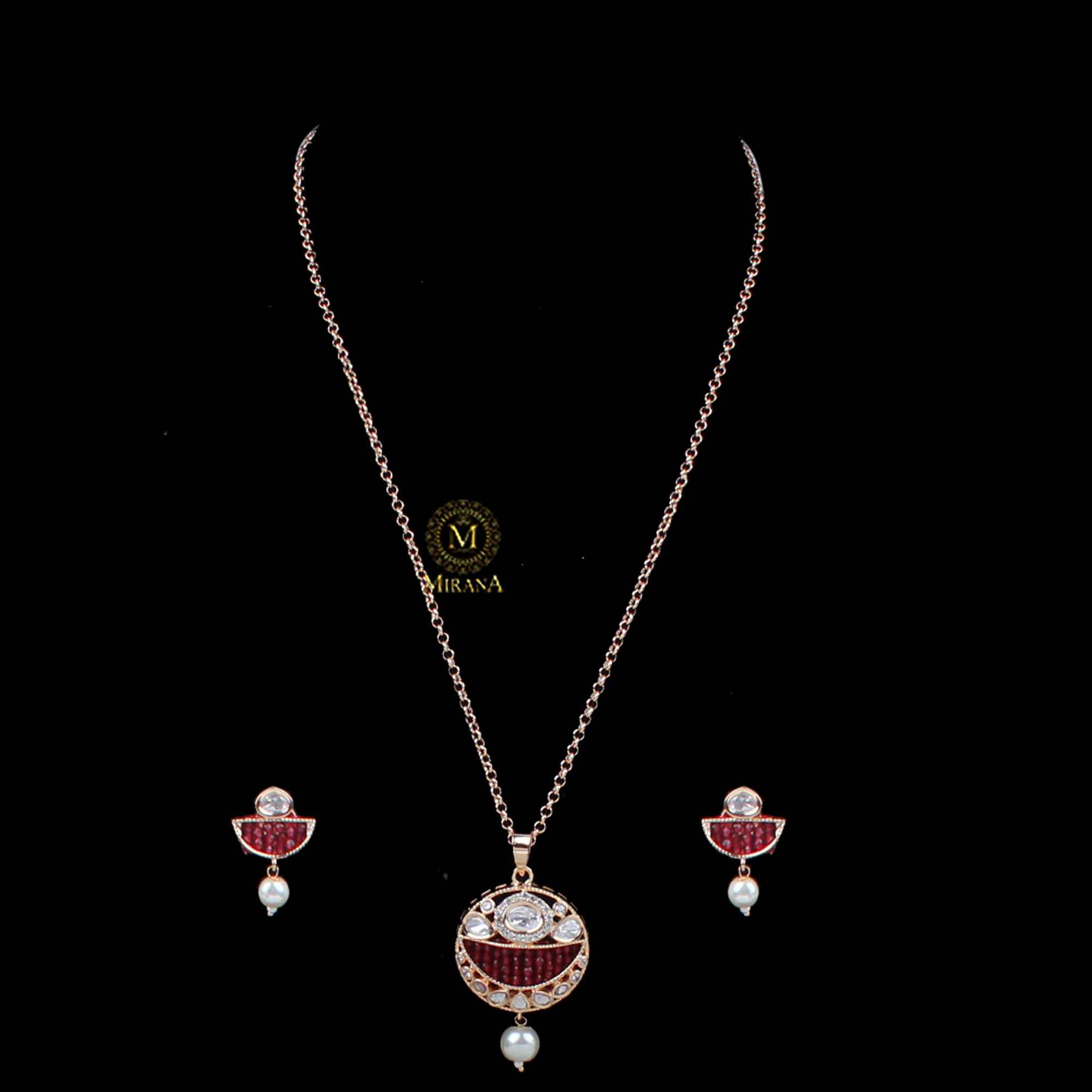 Aarushi Ruby Polki Designer Pendant Set