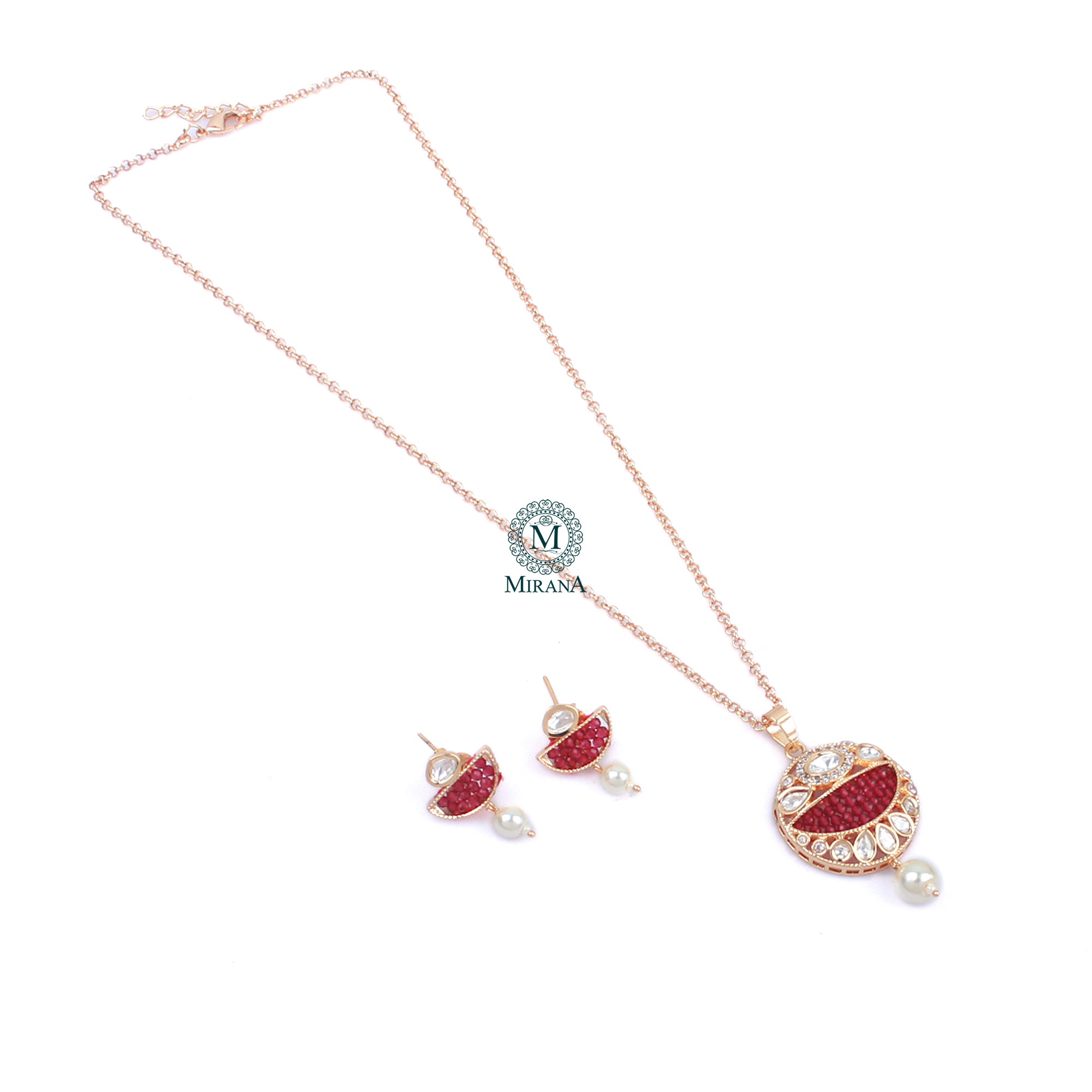 Aarushi Ruby Polki Designer Pendant Set