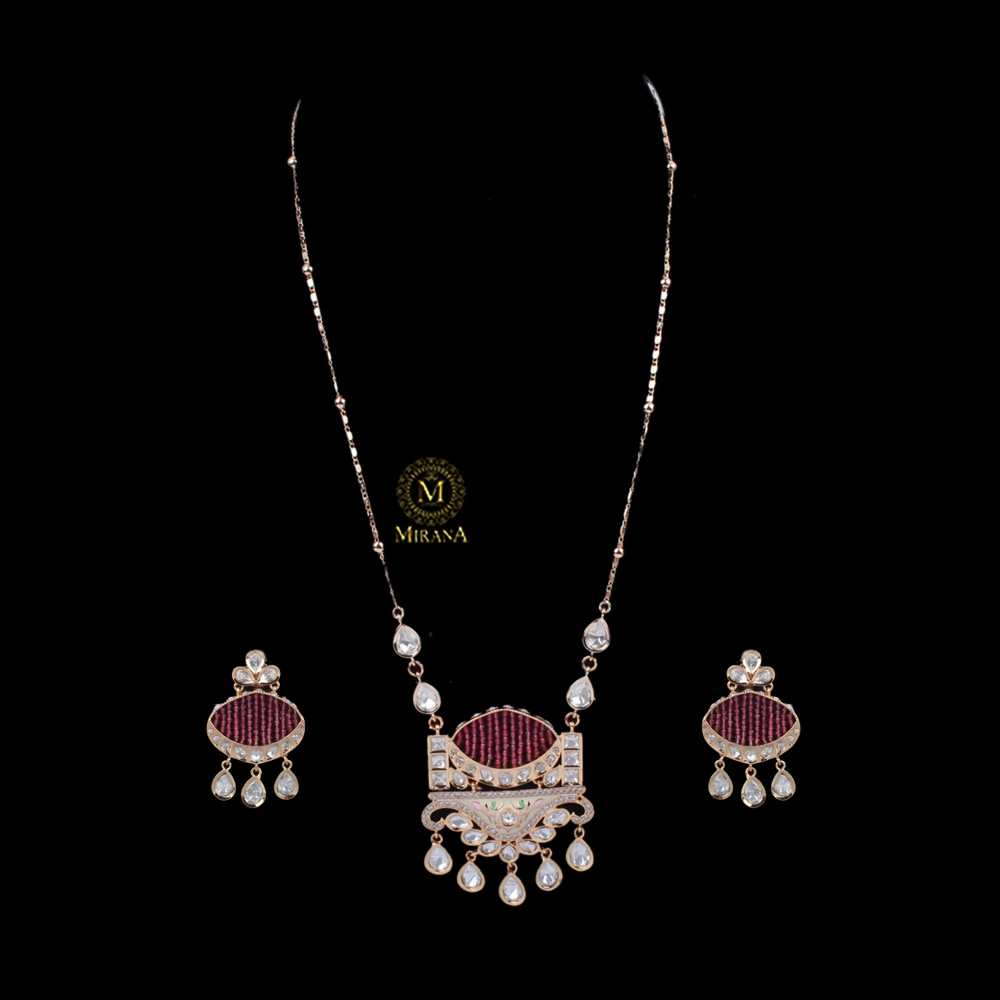 Jasmin Ruby Polki Designer Pendant Set