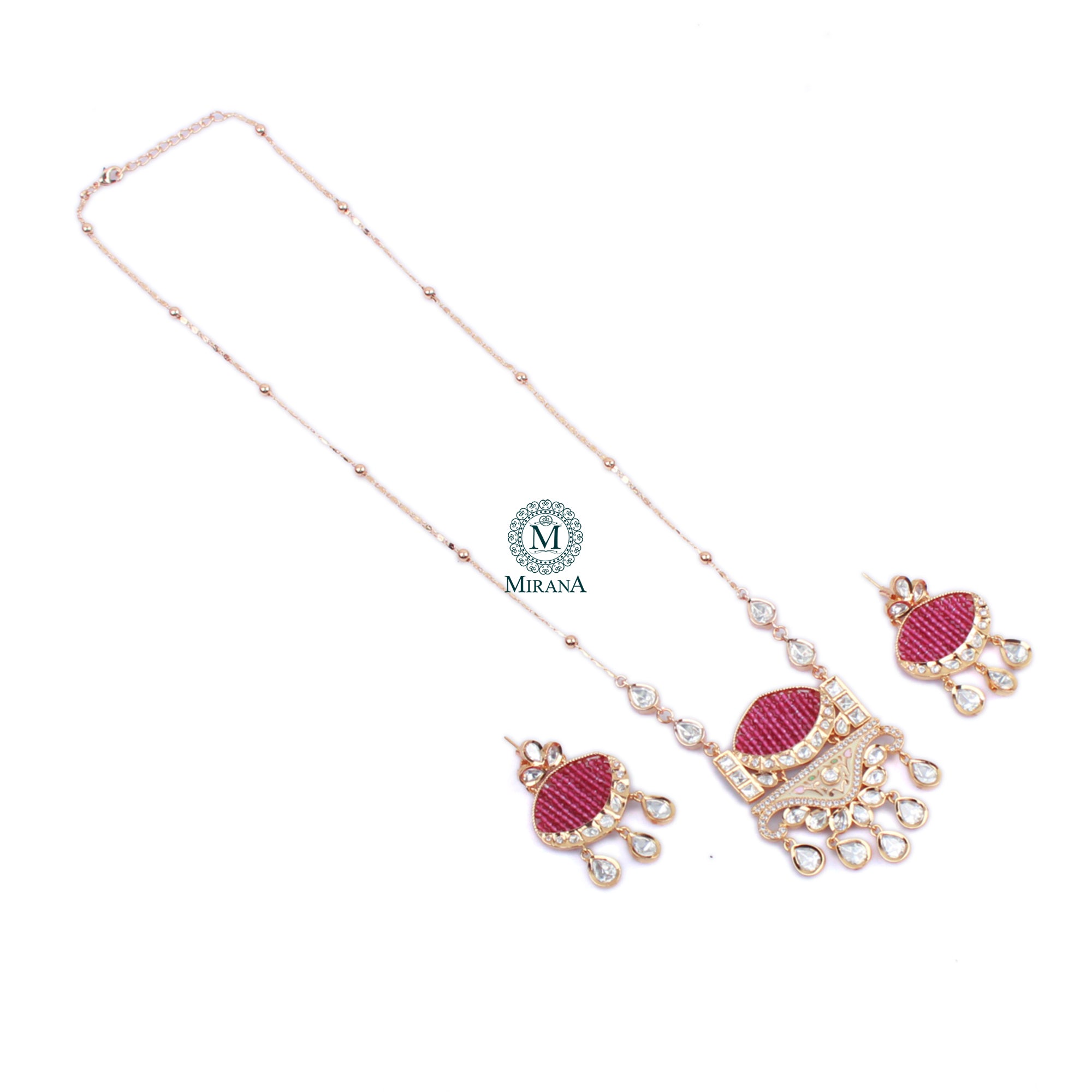Jasmin Ruby Polki Designer Pendant Set