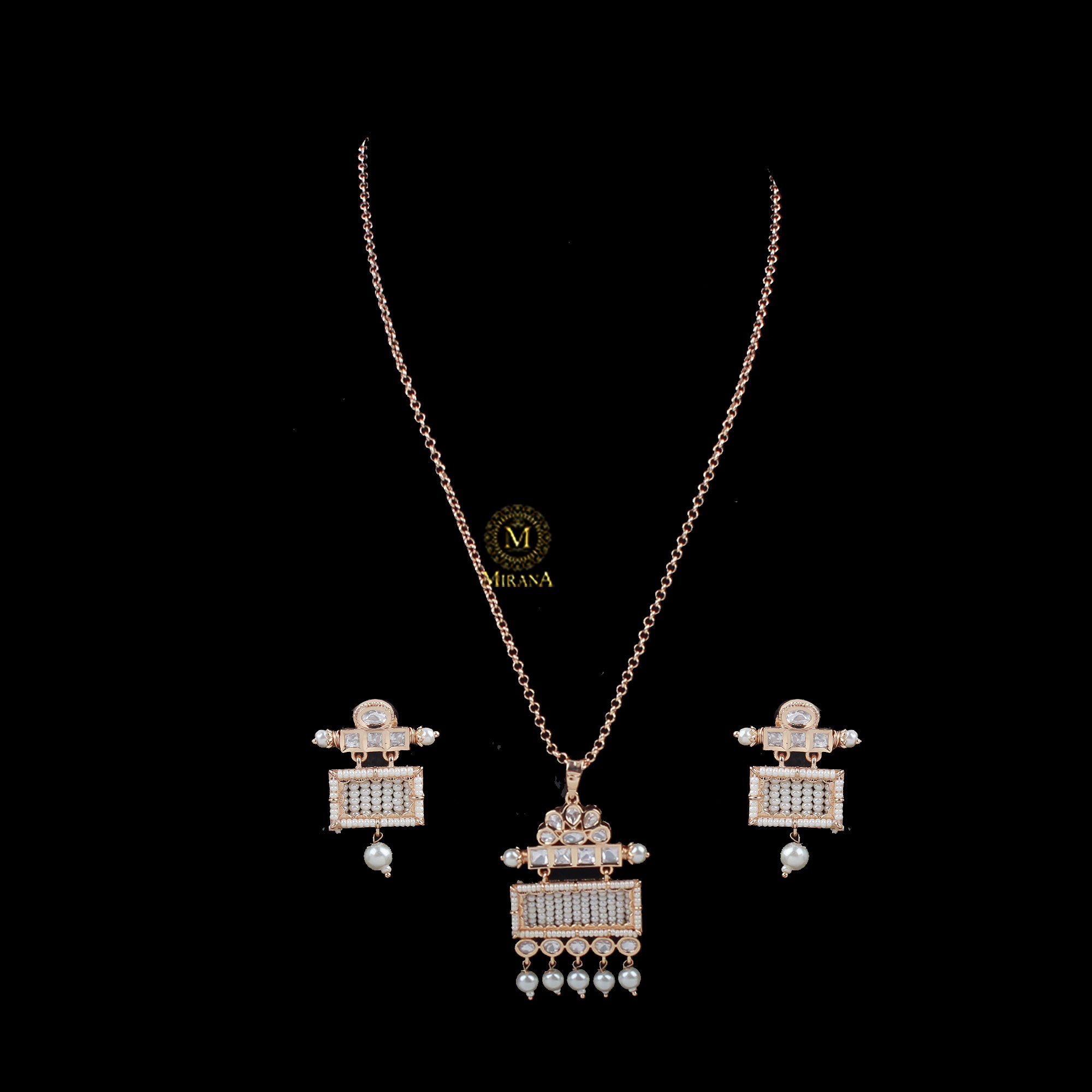 Aradhika Pearl Polki Designer Pendant Set