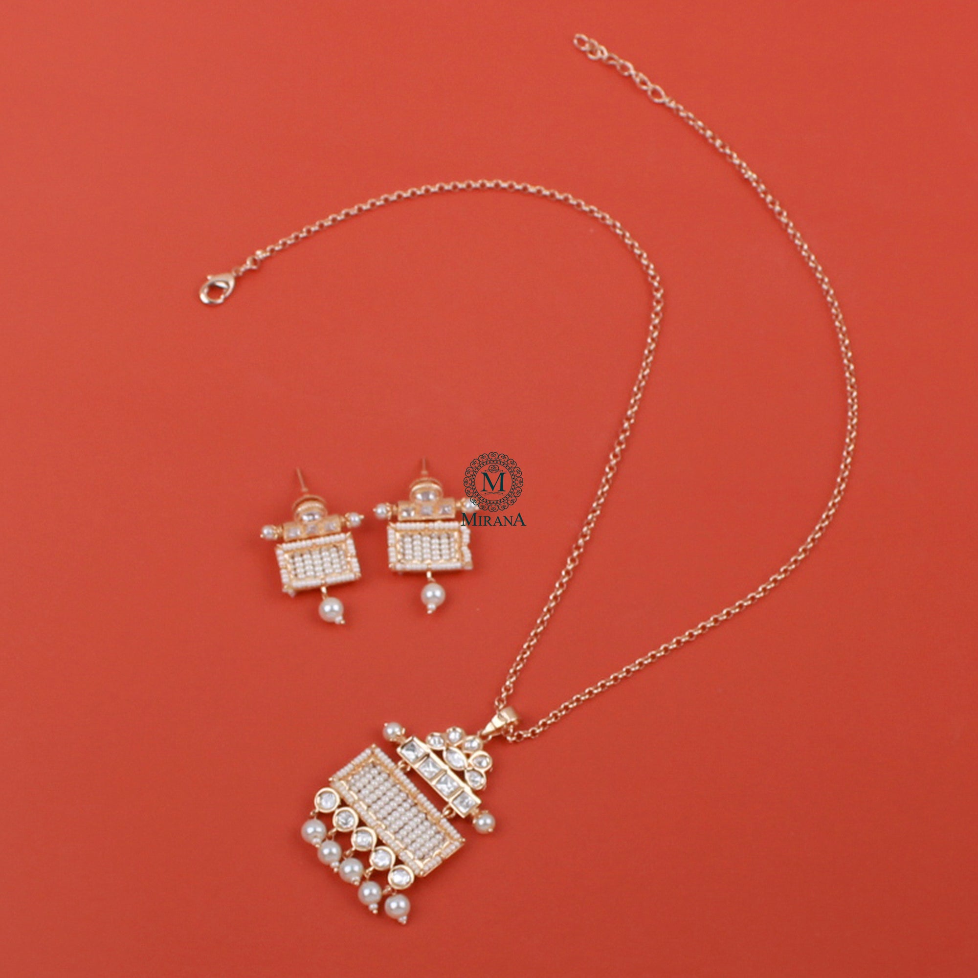 Aradhika Pearl Polki Designer Pendant Set