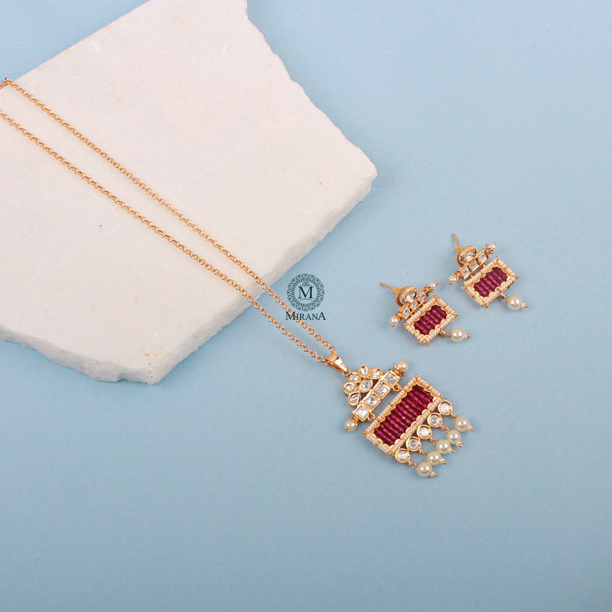 Aradhika Ruby Polki Designer Pendant Set