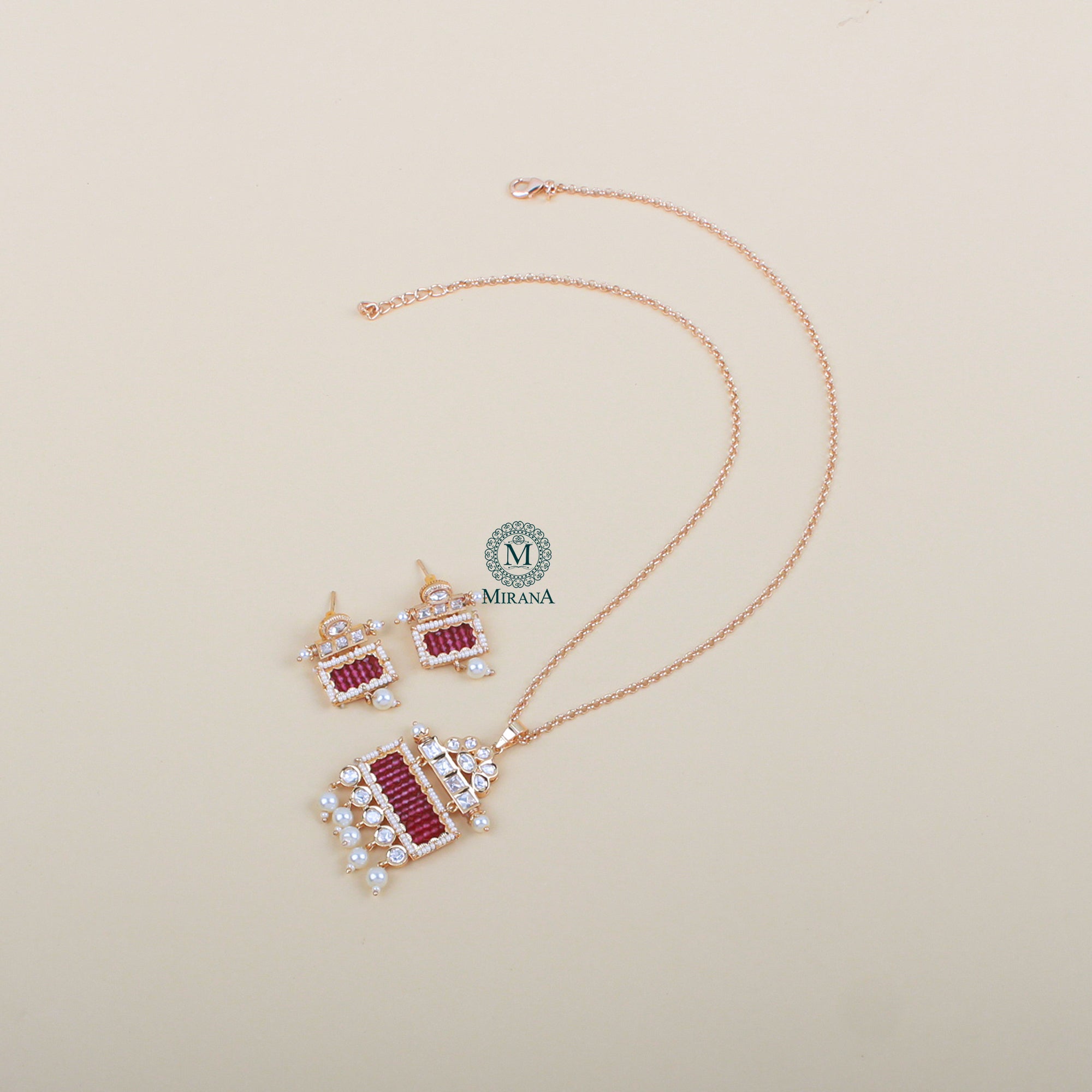 Aradhika Ruby Polki Designer Pendant Set