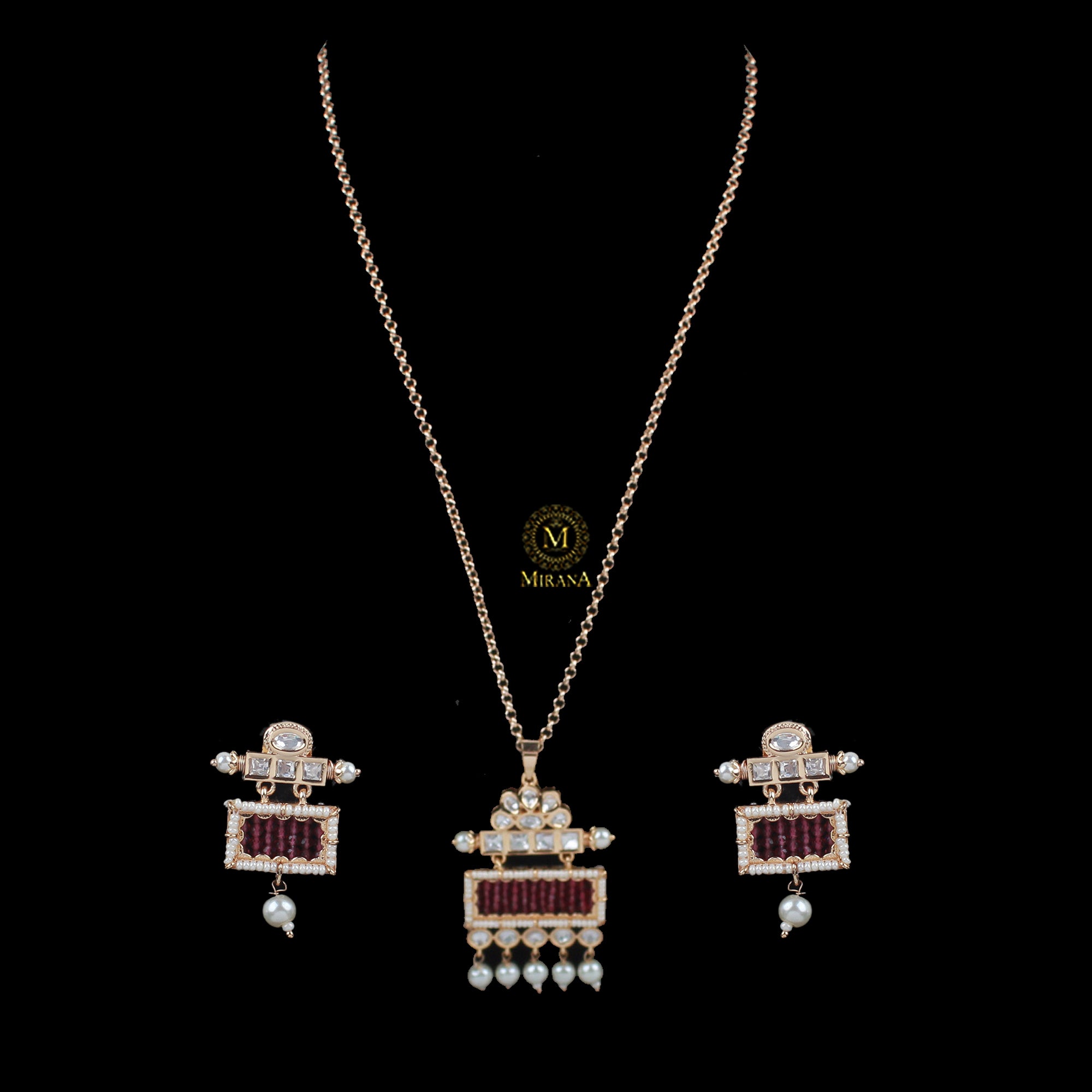 Aradhika Ruby Polki Designer Pendant Set