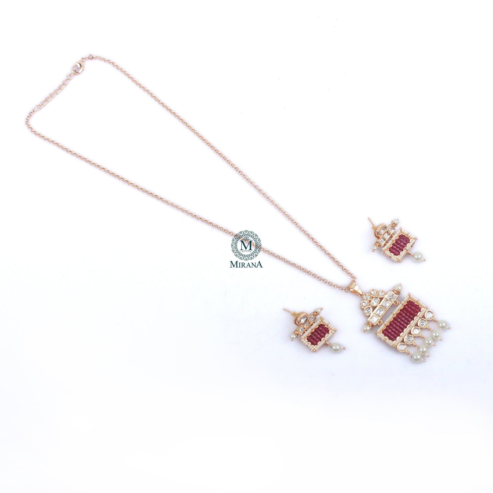 Aradhika Ruby Polki Designer Pendant Set